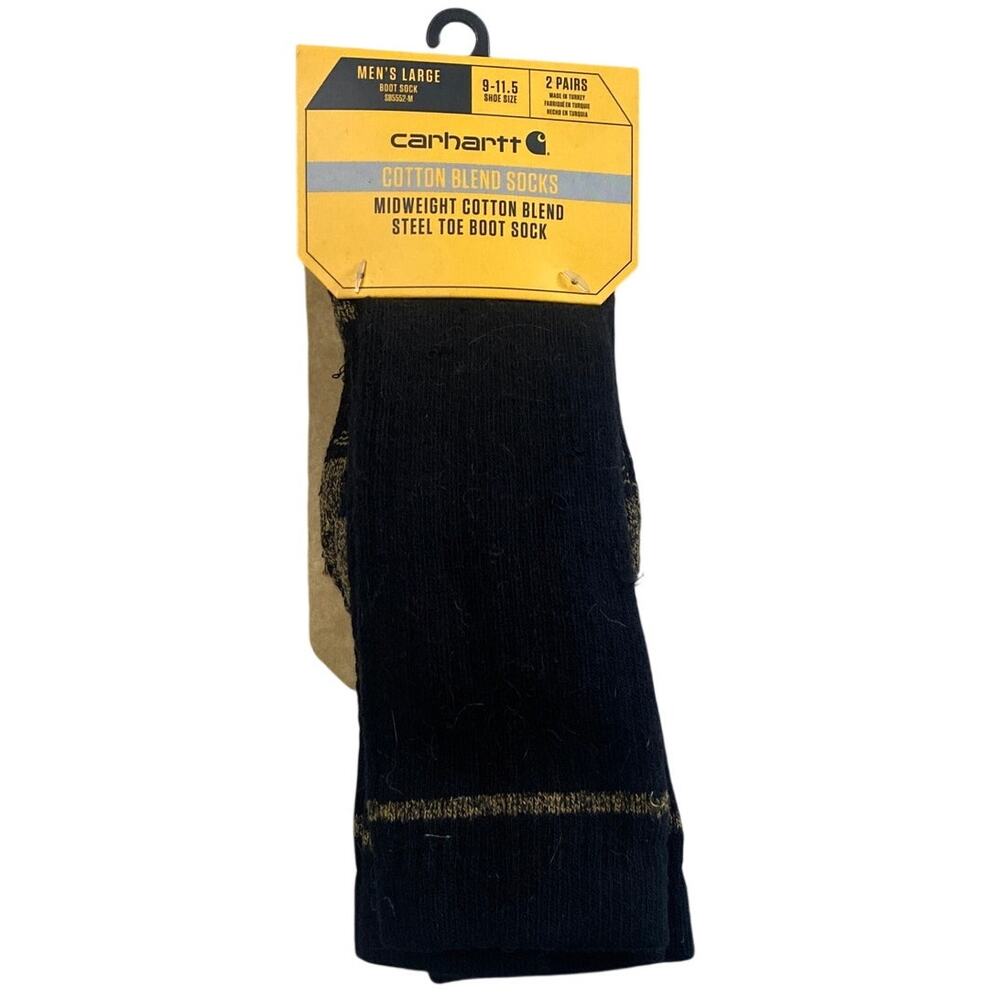 Carhartt Men's 9-11 NWT 2 Pack Mid Weight Cotton Blend Steel Toe Boot Socks